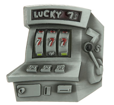 Lucky 7s Jackpot Casino Slot Machine Enamel Metal Belt Buckle