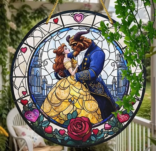Disney La Bella y la Bestia Redondo Acrílico Atrapasol Decoración Colgante Interior Exterior - Imagen 4 de 4