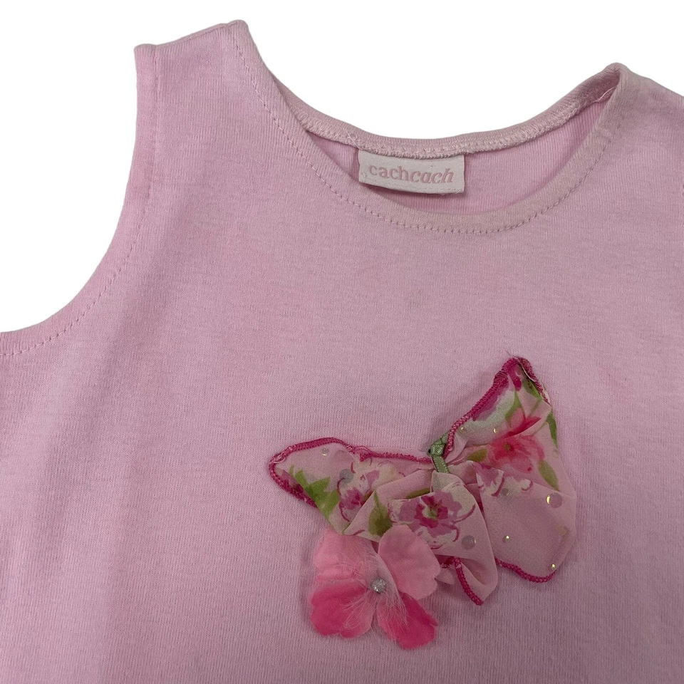 Vestido Cachcach Sin Mangas Volantes Borde Mariposa Floral Apliques Rosa 12 Meses?  Foto 3 de 4