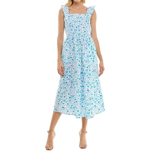 Draper James Blue and White Floral Smocked Midi Dress Ruffle Straps Size Medium | eBay Draper James Blue and White Floral Smocked Midi Dress Ruffle Straps Size Medium | eBay