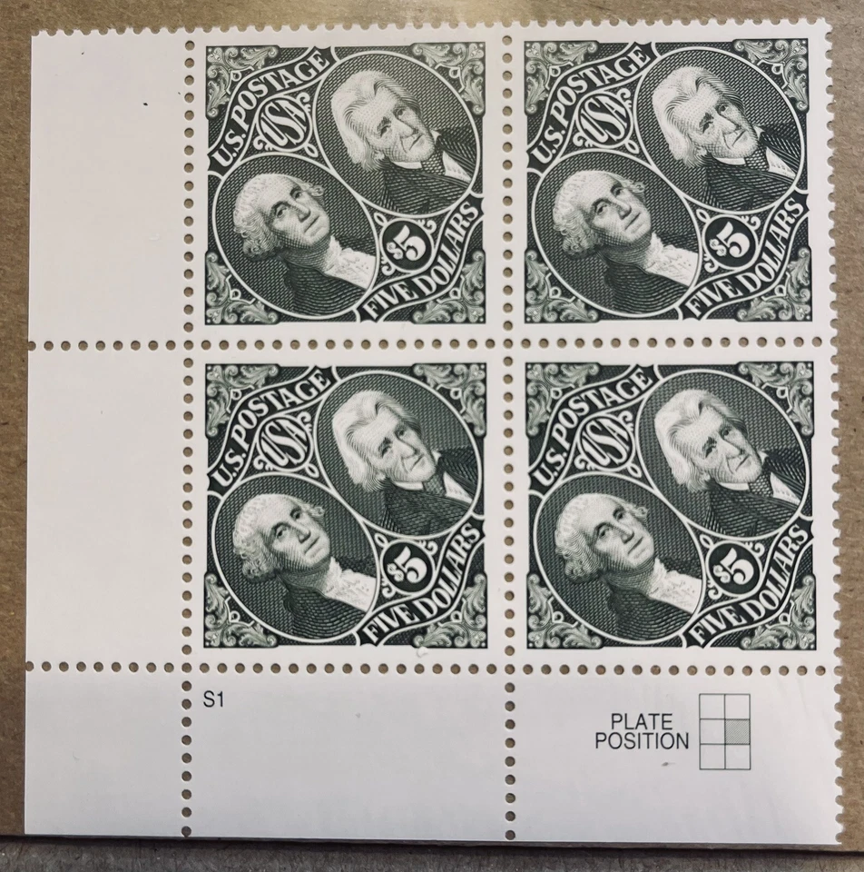 US #2592, 1994 $5 Presidents George Washington & Andrew Jackson, PB4 MNH Free SH - Image 3 of 4