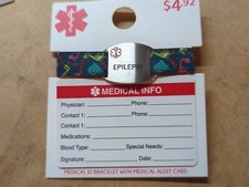 Medical ID Bracelet with Medical Alert Card Epilepsy Dinos Adjustable Band New