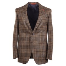 Isaia 'Sanita' Slim-Fit Woven Olive Check Wool-Cashmere-Silk 40R Eu 50 NWT