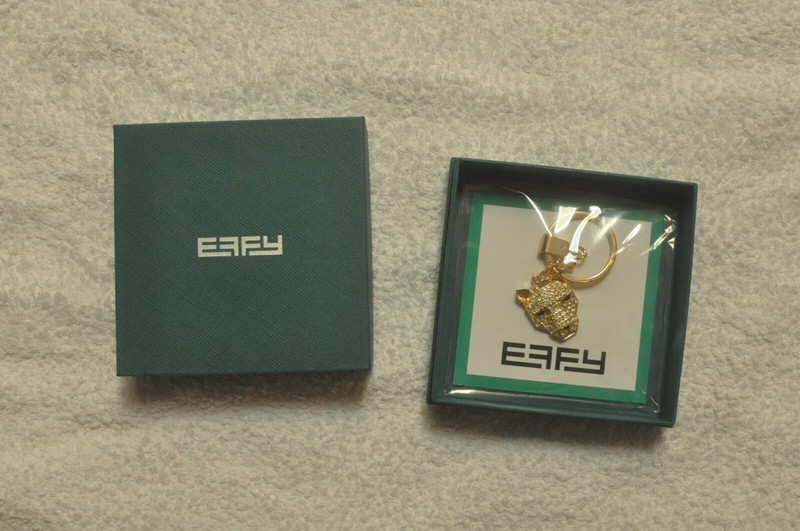 EFFY Panther Head Crystal Rhinestone Keychain Gold Tone NEW SEALED