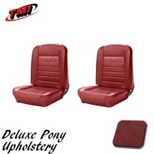 1964-66 Mustang Front Bucket Seat Deluxe Pony Upholstery - Dark Red