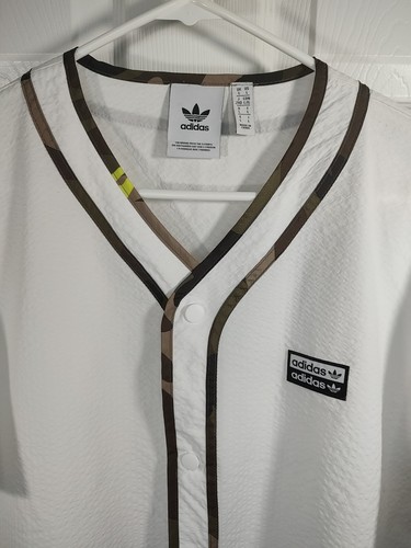 Adidas Camo RYV Baseball Button Shirt White & Camo Herren Kurzarm Größe Lg - Bild 4 von 10