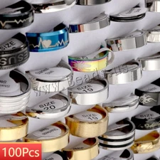 100x Stainless Steel Rings Mixed Lot for Men's Women's Fashion Jewelry Wholesale