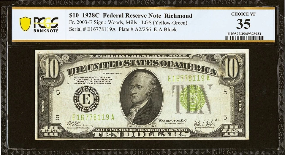 1928C $10 FRN PCGS 30 crazy rare key note Richmond LGS total 21 known Fr 2003-E - Image 3 of 4
