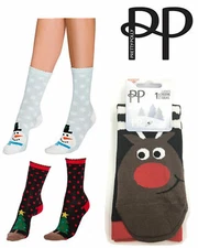 Ladies 1 Pair of Christmas Novelty Socks Christmas Tree Snowman Rudolph glittery