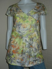NEW KIMCHI BLUE SOFT ABSTRACT FLOWER FLORAL TUNIC TOP POCKET VINTAGE BOHO MEDIUM