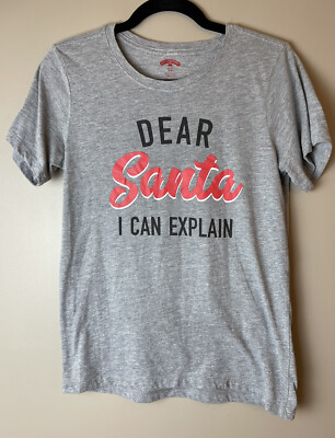 HOLIDAY TIME Women's Jersey Knit DEAR SANTA I CAN EXPLAIN Gray T-Shirt/Top Sz S