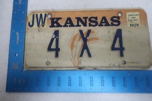 Kansas KS License Plate Tag Vanity 4X4 4 Wheel Drive Vehicle 4WD Big Truck car