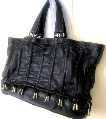 $1500 DONNA KARAN ICONIC RUNWAY BROWN GENUINE LEATHER HANDBAG With ZIPPER POUCH - Picture 4 of 11