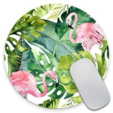Watercolor Tropical Palm Tree with Flamingo Mousepad,Custom Round Mouse Pad 7...