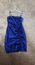 Blue Satin Ruched Bodycon Mini Dress Strappy/Sleeveless Sweetheart Neckline