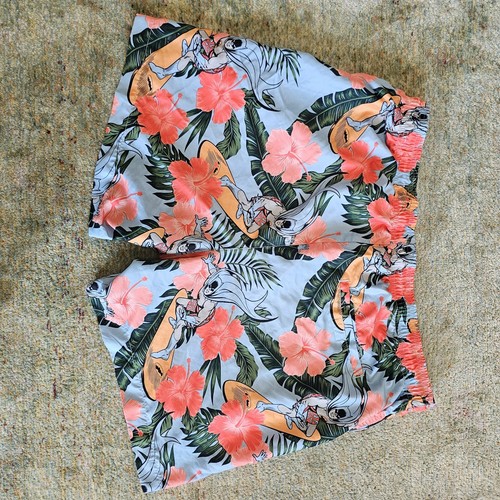 Used DC Batman Surfing Men's XL Light Blue Swim Trunks Floral All Over Print - Picture 8 of 17