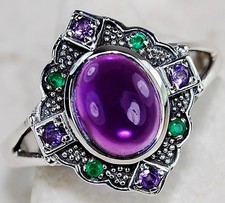 5CT Amethyst  Treated Emerald 925 Sterling Silver Ring Sz 6 FB2-1
