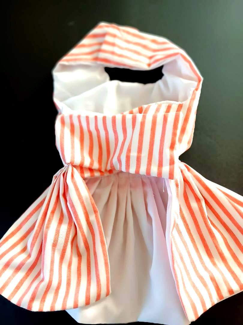 DOG HARNESS DRESS CORAL STRIPES W/ MATCHING HAIR BOW    FREE SHIPPING