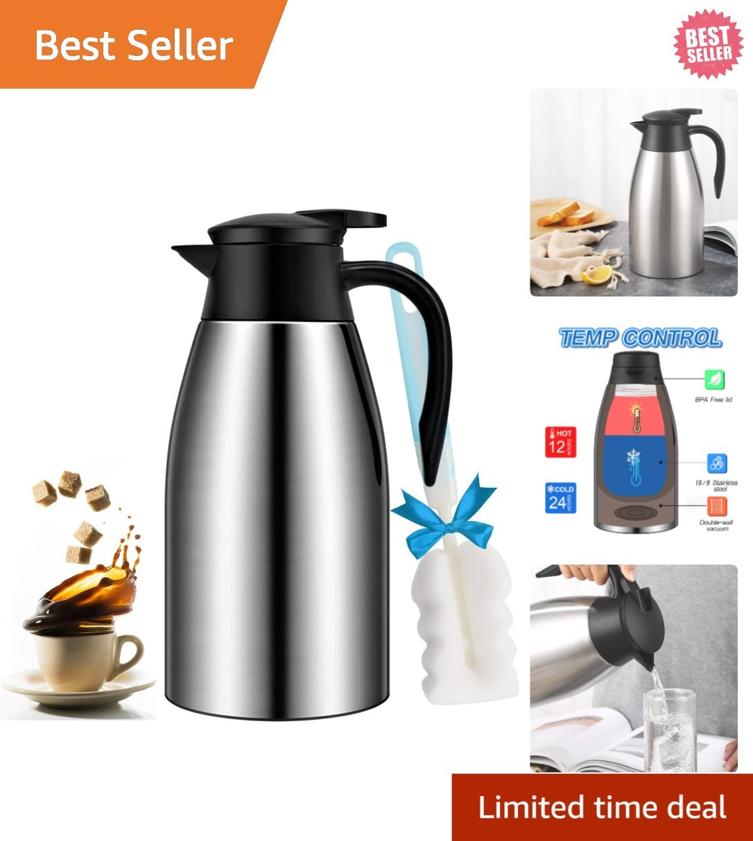 68oz Stainless Steel Thermal Coffee Carafe - Perfect for Hot