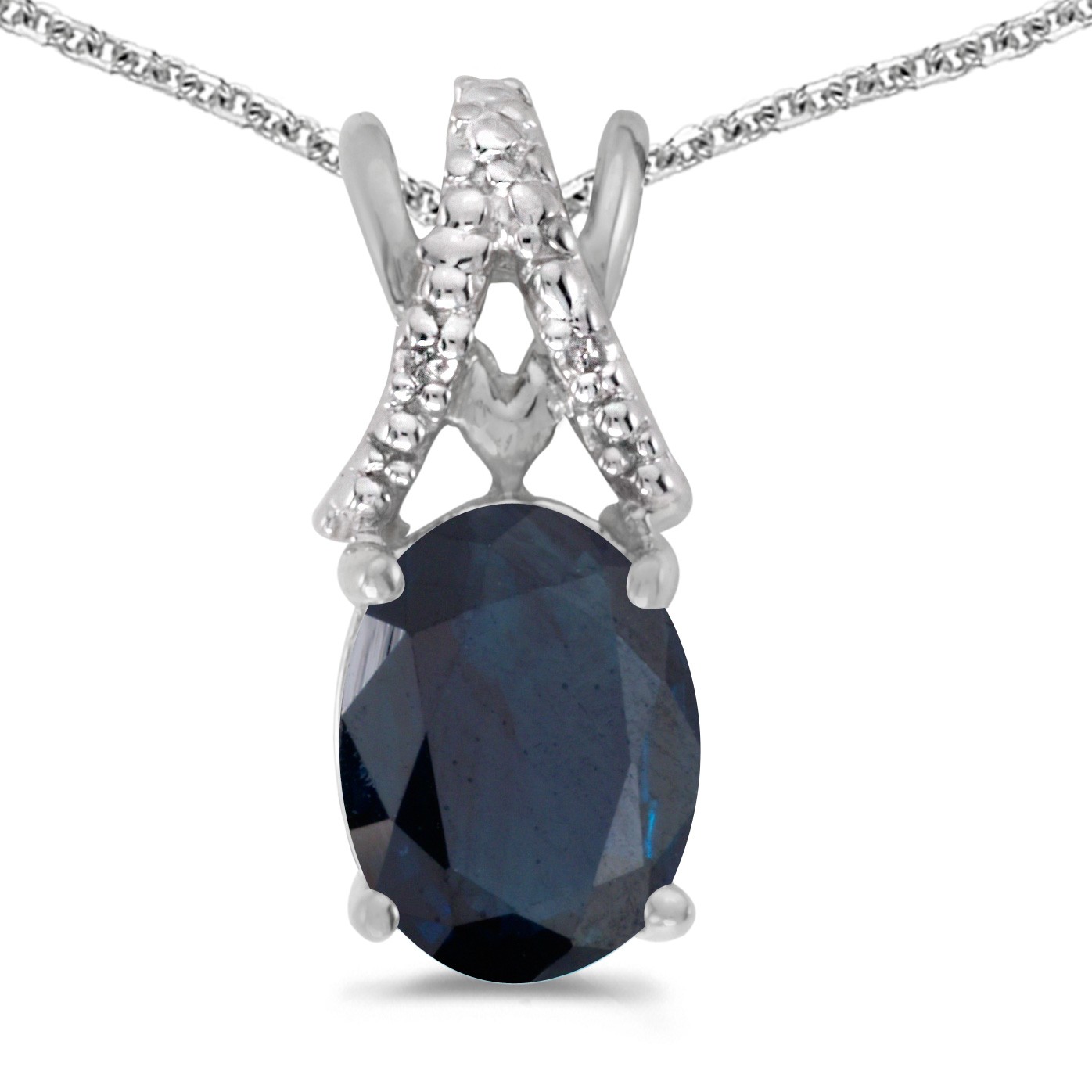 LXR 14k Weißgold Oval Saphir und Diamant Anhänger 1.18 ct