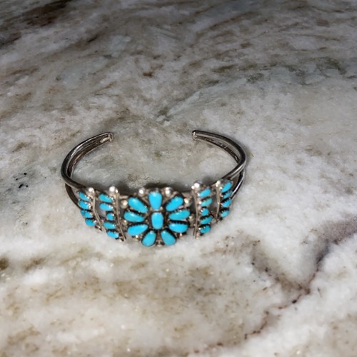 60’s Vintage Zuni Sterling Silver PETIT POINT Turquoise Cluster Cuff Bracelet