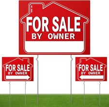 For Sale By Owner Yard Sign 3 Pack , 18" X 14" 18 x 14 inches, 3 Pcs