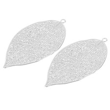 2.4"/60mm Leaf Pendants, 2 Pack Alloy Tree Leaf Beads Bulk Charm Style 4, Silver