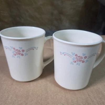 Corning Corelle English Breakfast Coffee Mug Set of 2 Pink Floral White USA - image 1 of 4