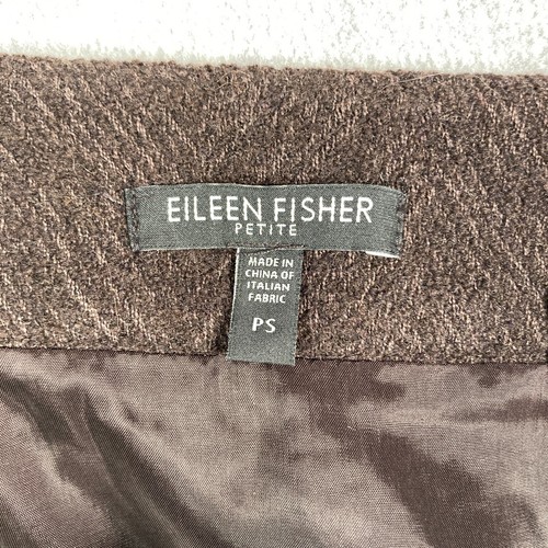 EILEEN FISHER Wool Pencil Skirt Womens S Petite Brown Herringbone Lined Pleated - Picture 9 of 16