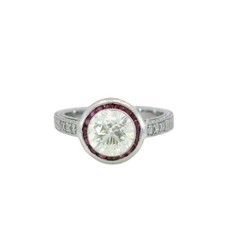 Art Deco Style Lab Created Diamond Ruby 14K White Gold FN Engagement Ring