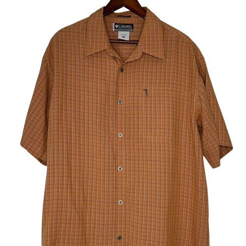 Columbia XCO Shirt Mens Size XXL Short Sleeve Button Front Orange Plaid Outdoor - Picture 2 of 16