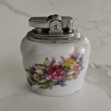 Vintage Japan Porcelain Ceramic Floral Design Table Lighter White