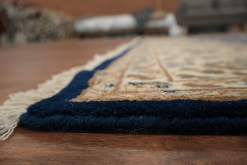 Classic Dark Blue Area Rug 8x10 Ft Hand-Knotted Floral Oriental Wool Carpet - Picture 9 of 12