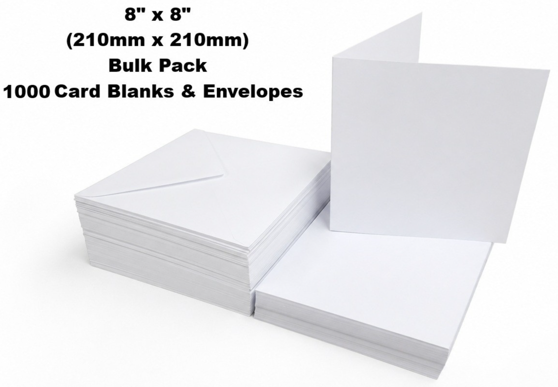 Premium 8"" x 8"" White Card Blanks & Envelopes – 300gsm (Pack of 1000)