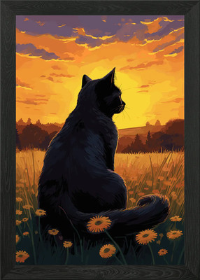 Katze Mond Nacht Landschaft Gerahmtes Wandbild Poster Leinwanddruck Bild