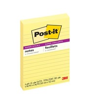 Post-it Super Sticky Notes, 4x6 inch, Canary Yellow, 4 Lined Pads