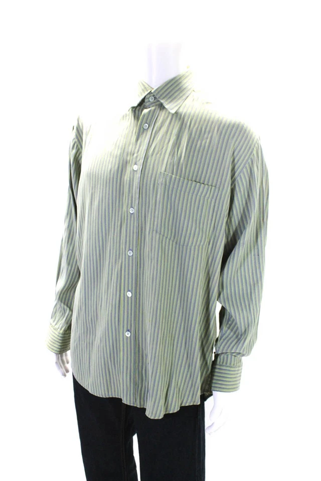 Camisa Bugatchi Para Hombres Rayas Manga Larga Cuello Abotonado Verde Talla L Foto 2 de 4