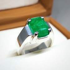 5 Carat Rich Green Emerald Ring For Men, 925 Sterling Silver Zamurd Ring