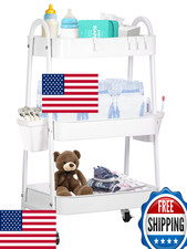 Baby Diaper Caddy 3-Tier Metal Rolling Cart Nursery Storage Organizer
