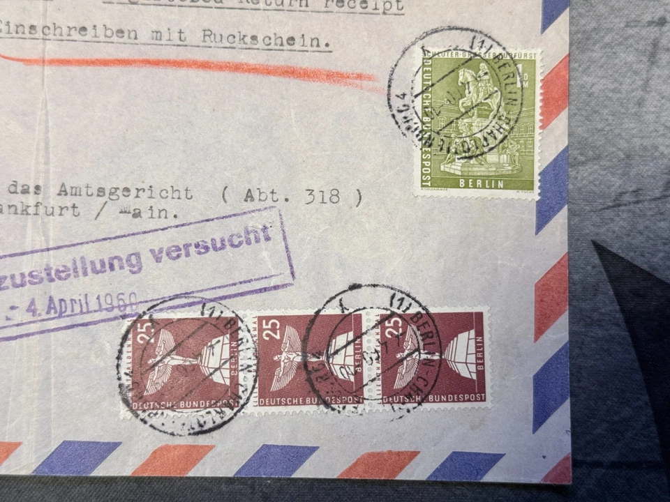 Berlin 153 und 147 (3x) MiF R-Brief, Luftpost, Eilzustellung, Rückschein 1960 - Bild 3 von 4