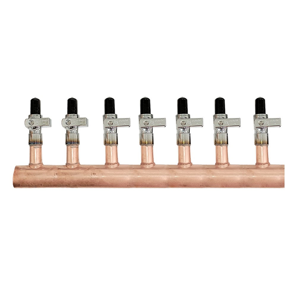 7 Loop 1" Copper Radiant Manifold w/ 1/2" Pex Crimp Mini-Ball Valve Fittings