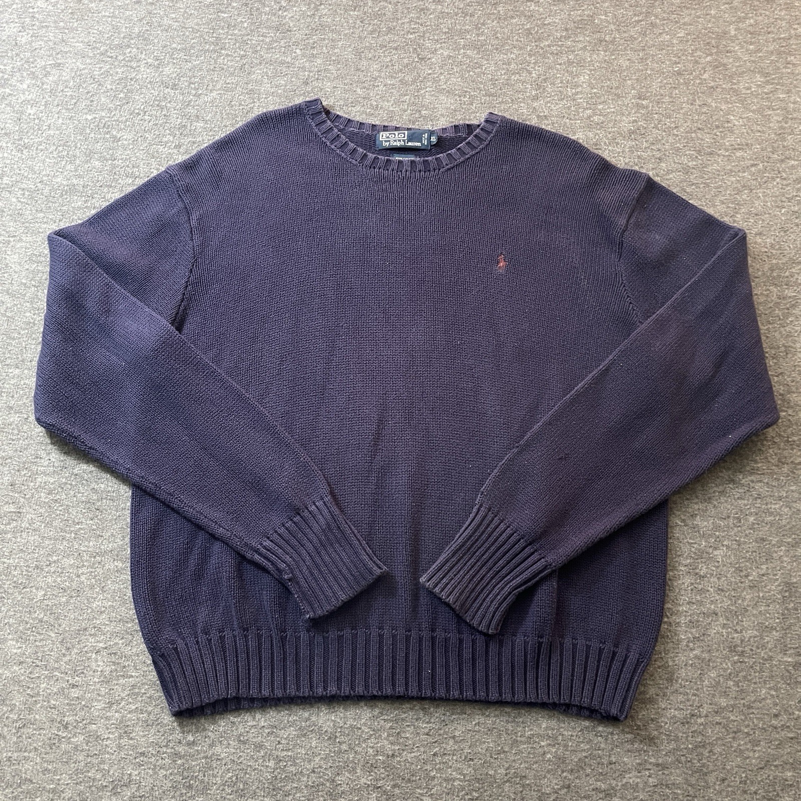 Vtg Polo Ralph Lauren Pullover Knit Sweater Men’s XL Blue Crewneck 100% Cotton