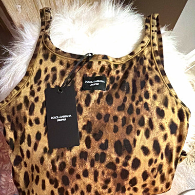 Dolce & Gabbana x SKIMS Cotton Rib Cropped Leopard Tank L SL-TNK-7281W
