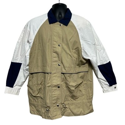 VTG Andy Jones Men's M Colorblock Jacket Beige White Navy Full Snap Front
