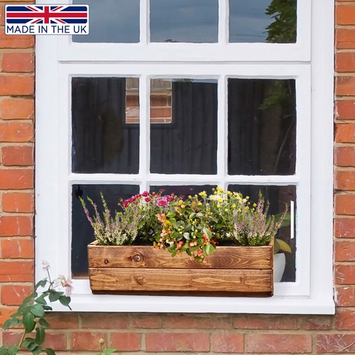 Set of 2 Window Box 50cm Garden Planter HORTICO Wooden Trough Outdoor Plant Pot - Picture 8 of 9