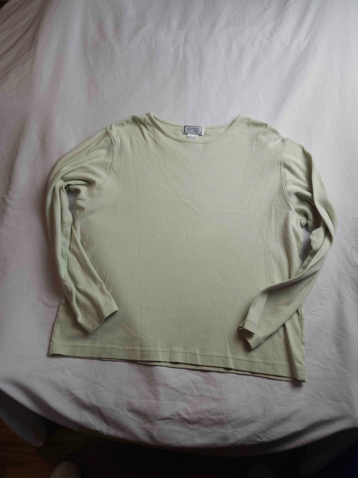 Jennifer Moore Shirt Top Womens Large Green Rib Knit Long Sleeve Lightweight