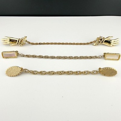 Vintage Sweater Clip Lot of 3 Gold Tone Mother of Pearl Texture Hand Oval