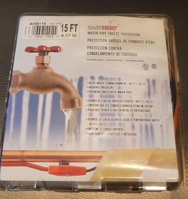 #ad 15#x27; Easy Heat water pipe freeze protection. Keeps water flowing to 40° NIB $15.00