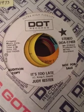 Judy Kester, It's Too Late ~ HTF 1973 Dot promo 45 +sleeve
