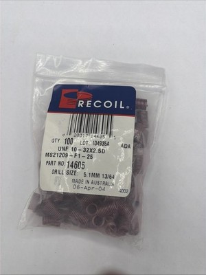 QTY 100, RECOIL, MS21209F1-25, 10-32 UNF, 2.5D Locking Insert, New Old Stock